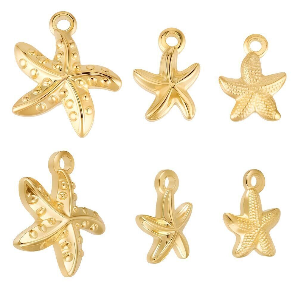 1308 12Pcs 3 Styles Starfish Charms 18K Gold Plated Summer Ocean Sea Animal